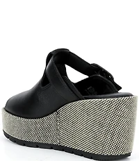 Sorel Sunpeak Leather Slide Raffia Wedge Platform Sandals