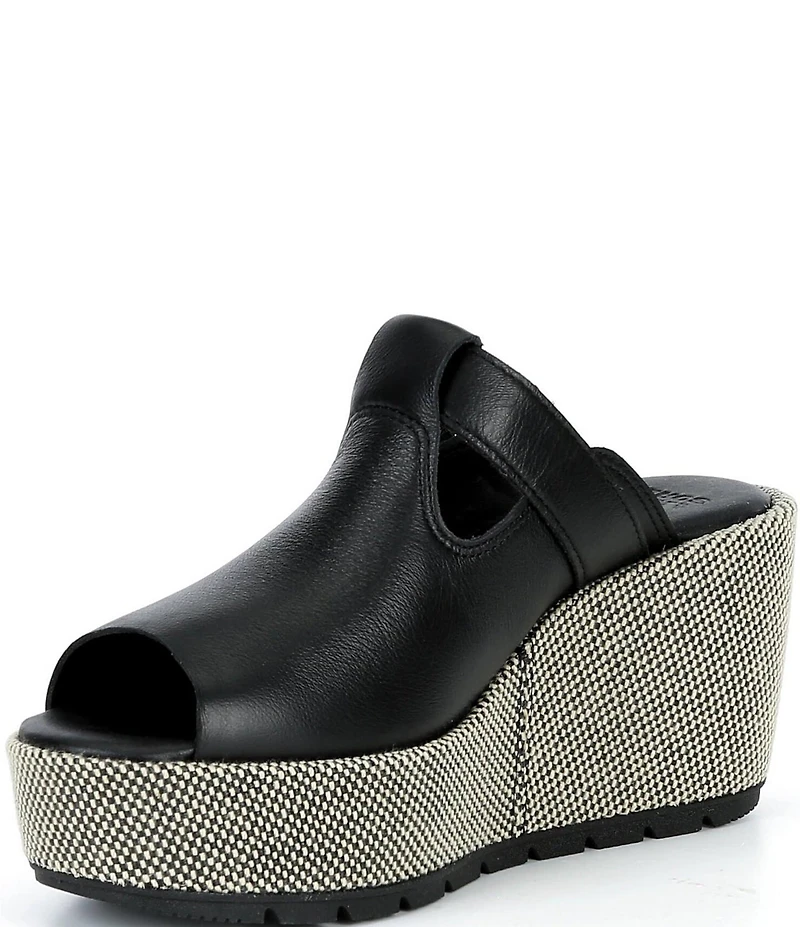 Sorel Sunpeak Leather Slide Raffia Wedge Platform Sandals