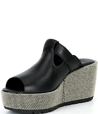 Sorel Sunpeak Leather Slide Raffia Wedge Platform Sandals