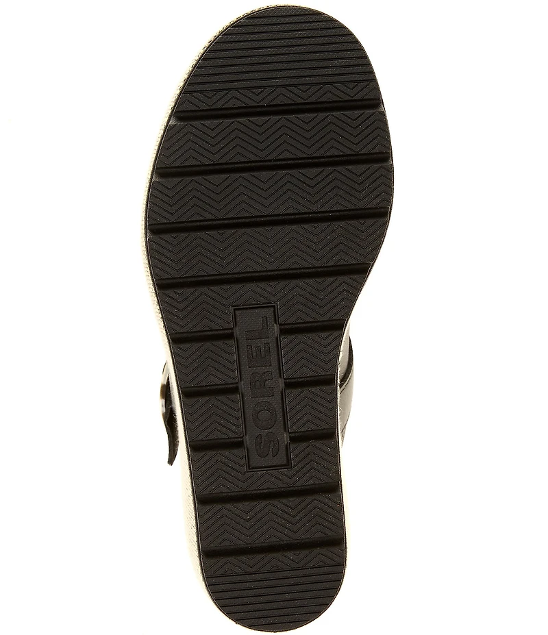 Sorel Sunpeak Leather Slide Raffia Wedge Platform Sandals