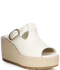Sorel Sunpeak Leather Slide Raffia Wedge Platform Sandals