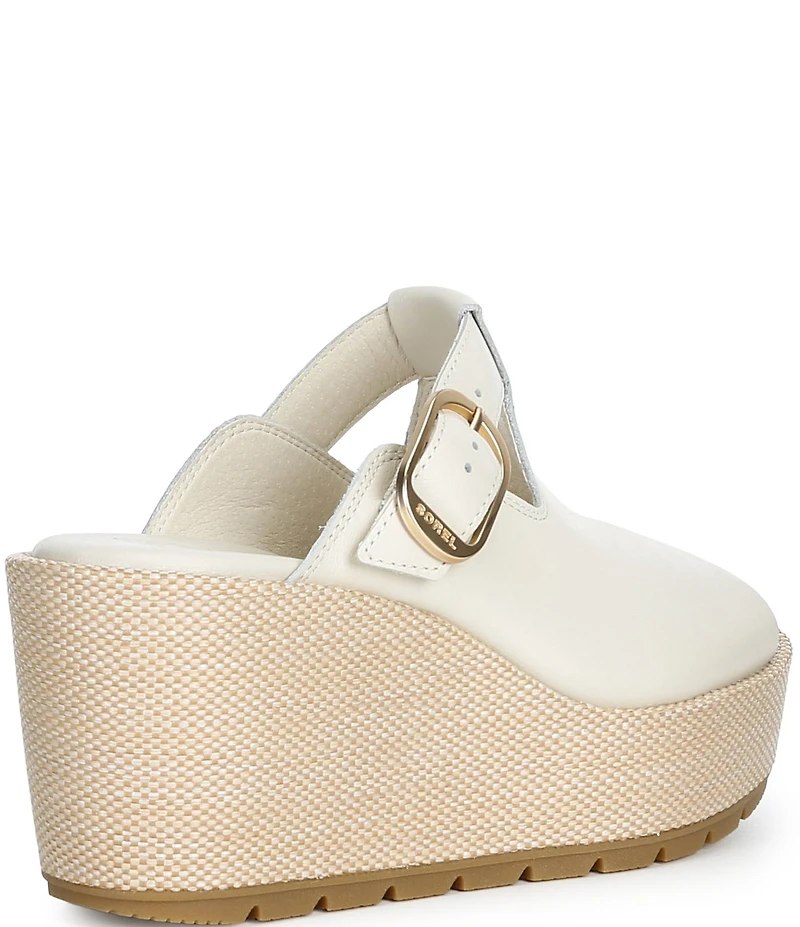 Sorel Sunpeak Leather Slide Raffia Wedge Platform Sandals