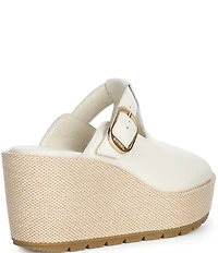 Sorel Sunpeak Leather Slide Raffia Wedge Platform Sandals