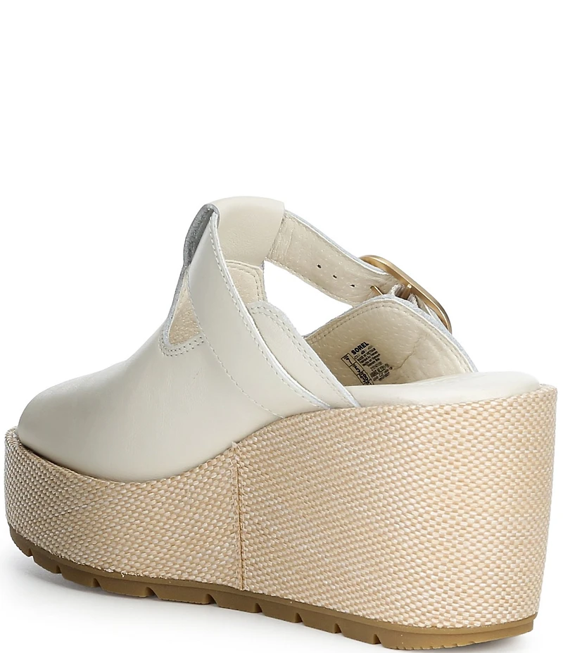Sorel Sunpeak Leather Slide Raffia Wedge Platform Sandals
