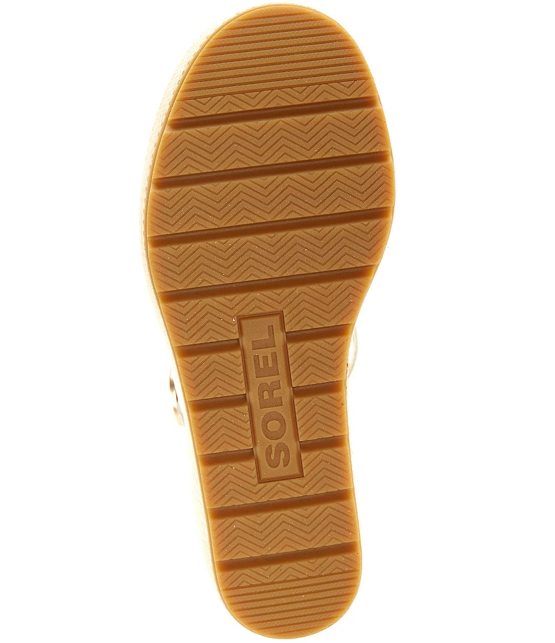 Sorel Sunpeak Leather Slide Raffia Wedge Platform Sandals