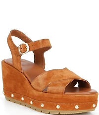 Sorel Sunpeak Suede RVT Ankle Wrap Studded Wedge Platform Sandals
