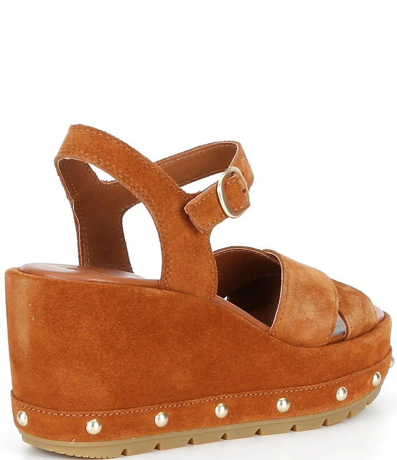 Sorel Sunpeak Suede RVT Ankle Wrap Studded Wedge Platform Sandals