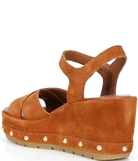 Sorel Sunpeak Suede RVT Ankle Wrap Studded Wedge Platform Sandals