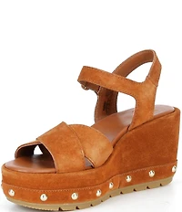 Sorel Sunpeak Suede RVT Ankle Wrap Studded Wedge Platform Sandals