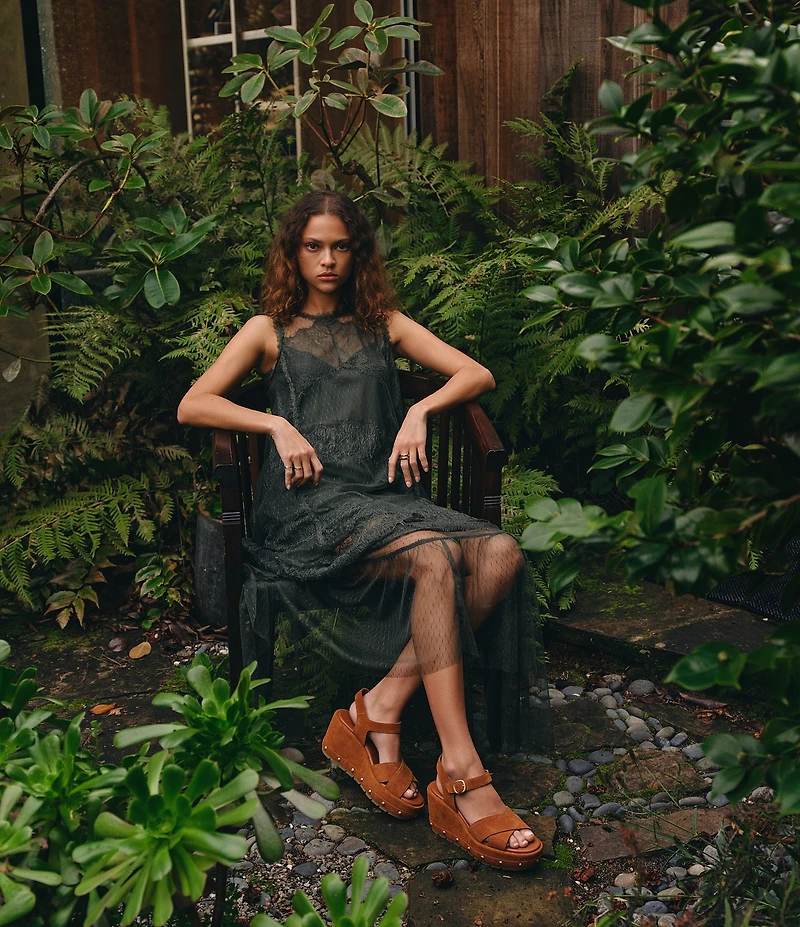 Sorel Sunpeak Suede RVT Ankle Wrap Studded Wedge Platform Sandals