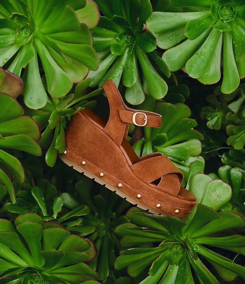 Sorel Sunpeak Suede RVT Ankle Wrap Studded Wedge Platform Sandals