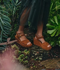 Sorel Sunpeak Suede RVT Ankle Wrap Studded Wedge Platform Sandals