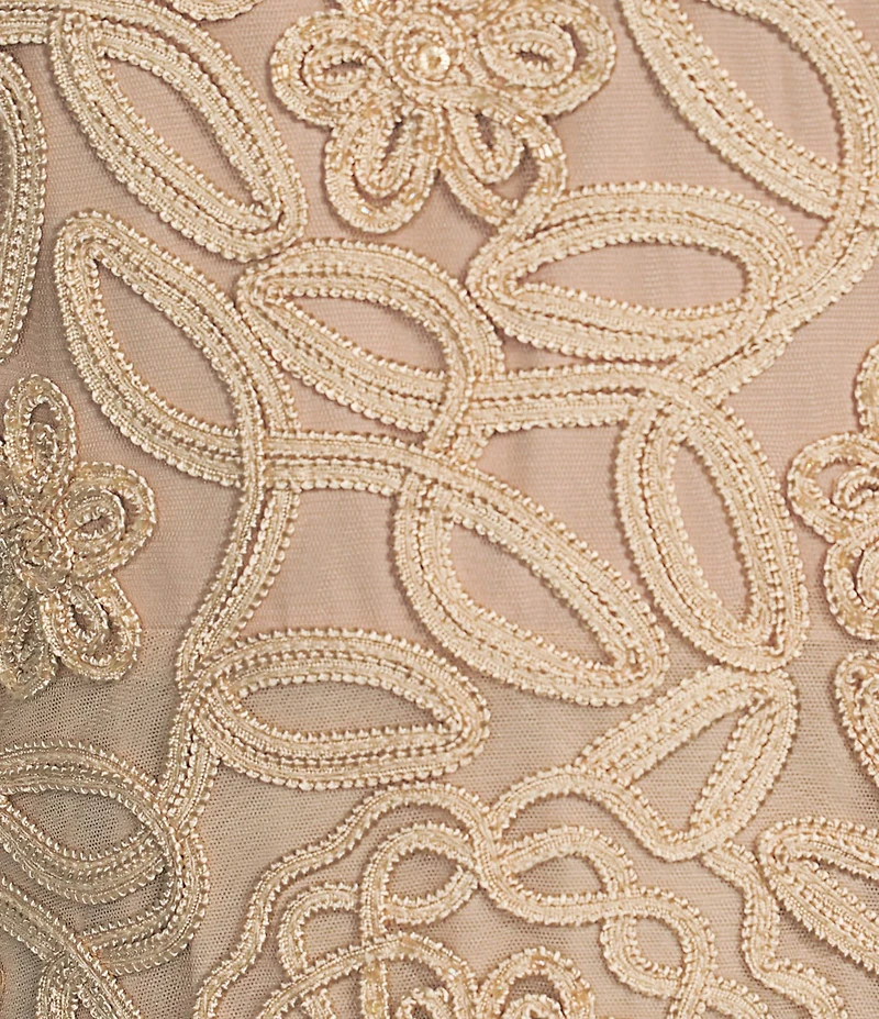 Soulmates Embroidered Floral Lace Bodice 3/4 Sleeve Square Neck Gown