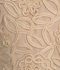 Soulmates Embroidered Floral Lace Bodice 3/4 Sleeve Square Neck Gown