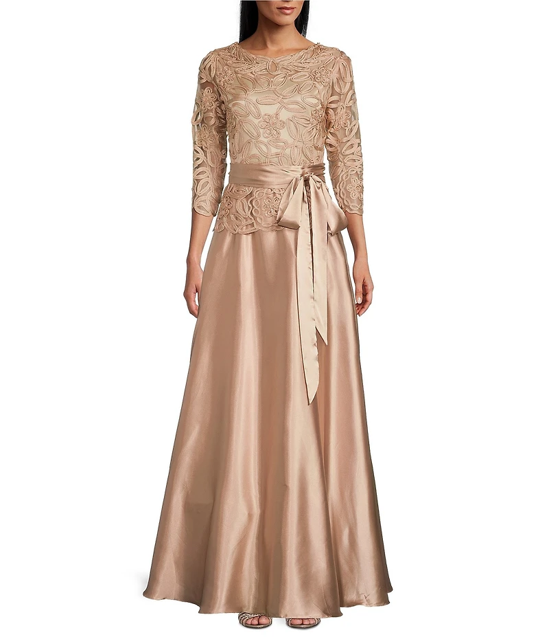 Soulmates Soutache A Line Long Sleeve Crew Neck Gown