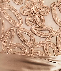 Soulmates Soutache A Line Long Sleeve Crew Neck Gown