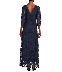 Soulmates Soutache Lace Crew Neck 3/4 Illusion Sleeve Sheath Dress