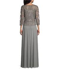 Soulmates V-Neck 3/4 Sleeve Soutache Lace Bodice A-Line Gown