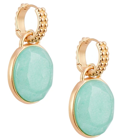 Southern Living Beaded Huggie Hoop Jade Oval Drop Earrings