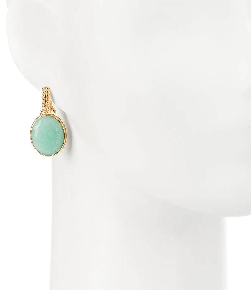 Southern Living Beaded Huggie Hoop Jade Oval Drop Earrings