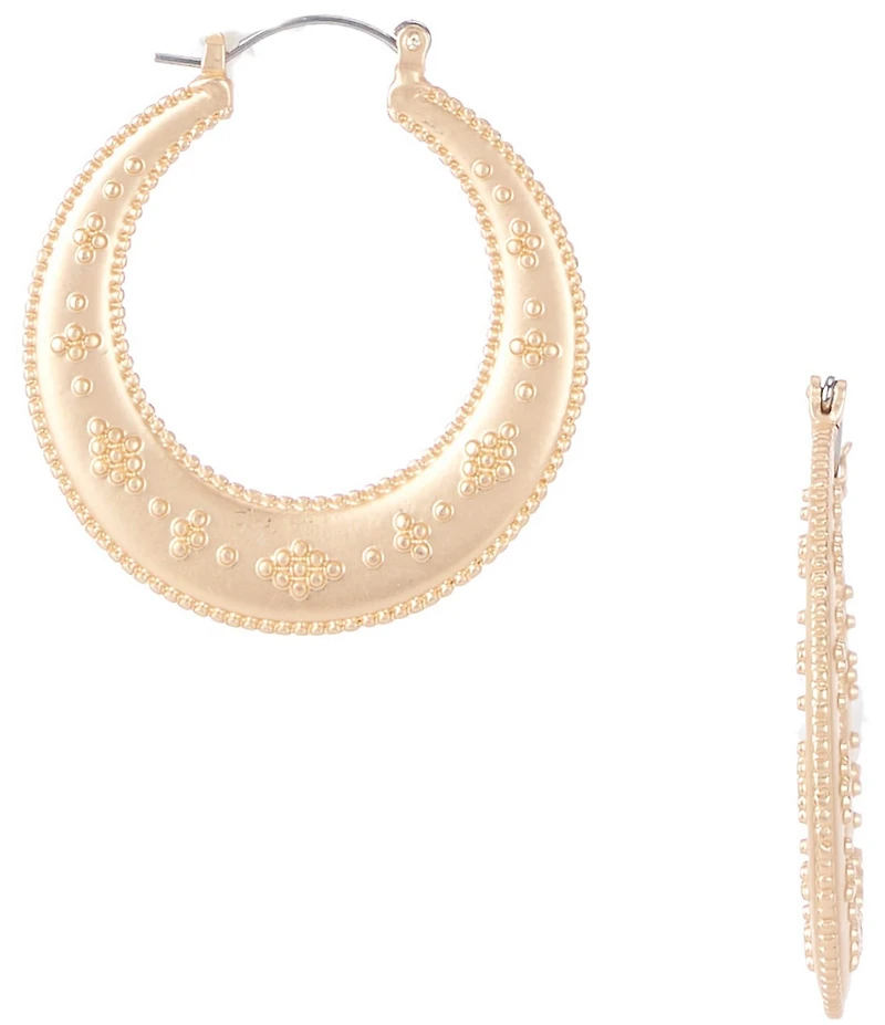 Southern Living Beaded Textured Metal Hoop Earrings