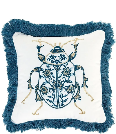 Southern Living Beetle Embroidered Fringe Trim Square Pillow