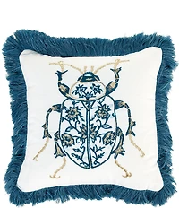 Southern Living Beetle Embroidered Fringe Trim Square Pillow