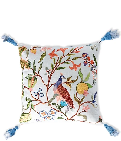 Southern Living Bird Embroidered Tassel Trim Square Pillow
