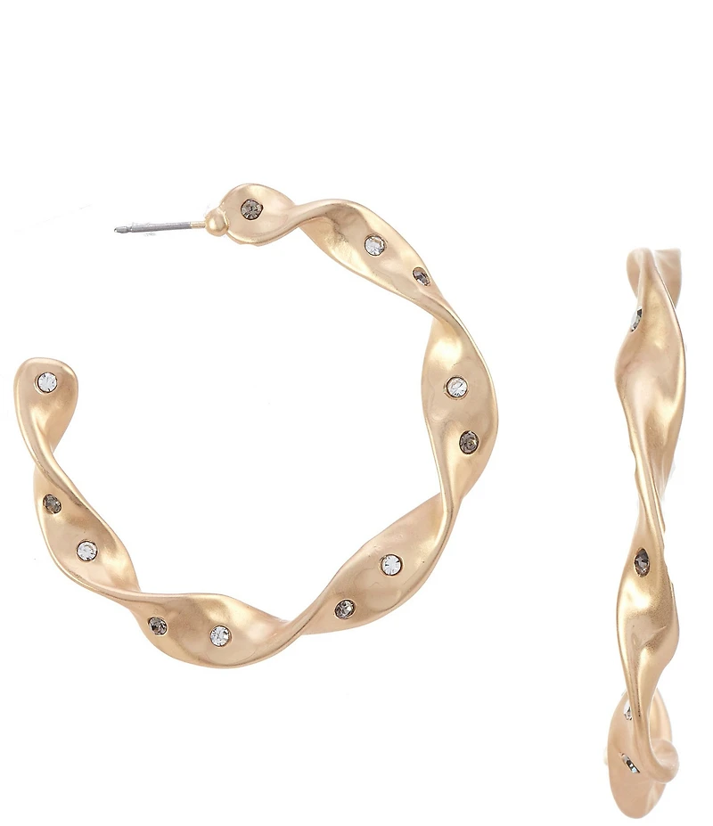 Southern Living Black Diamond Stone Twisted Metal Hoop Earrings