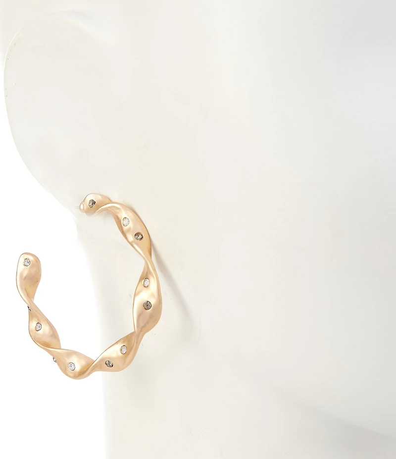 Southern Living Black Diamond Stone Twisted Metal Hoop Earrings