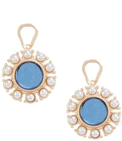 Southern Living Blue Cab Pearl Beaded Edge Clip Drop Earrings