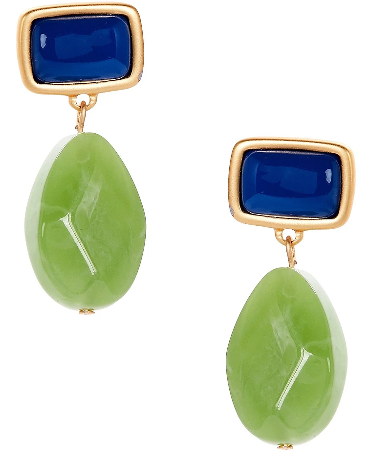 Southern Living Blue Cab Rectangular Stud Organic Green Bead Drop Earrings