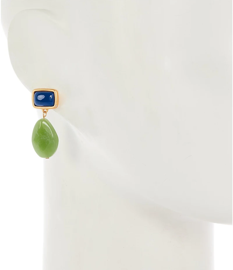 Southern Living Blue Cab Rectangular Stud Organic Green Bead Drop Earrings