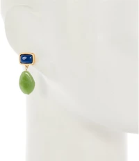 Southern Living Blue Cab Rectangular Stud Organic Green Bead Drop Earrings