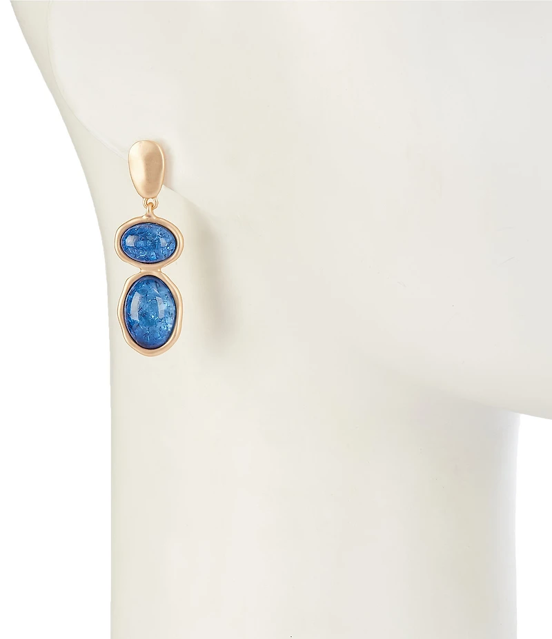 Southern Living Blue Crackle Oval Cab Double Drop Earrings