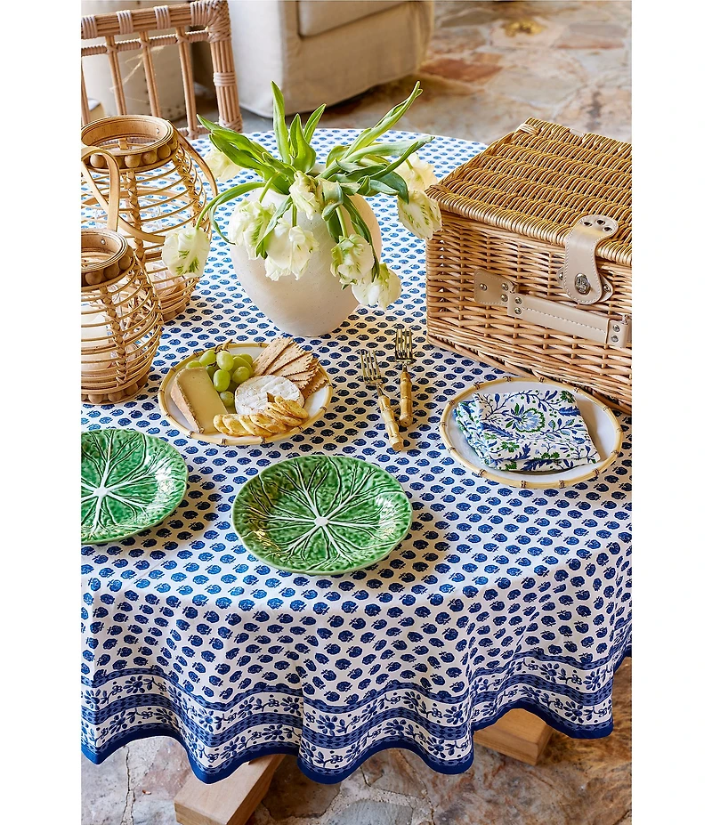 Southern Living Blue Floral Block Print Tablecloth
