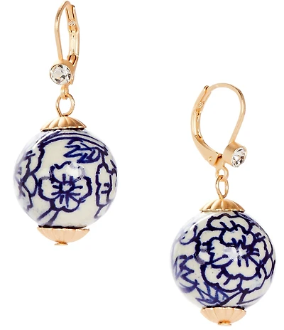 Southern Living Blue Floral Print Ceramic Bead Drop Earrings