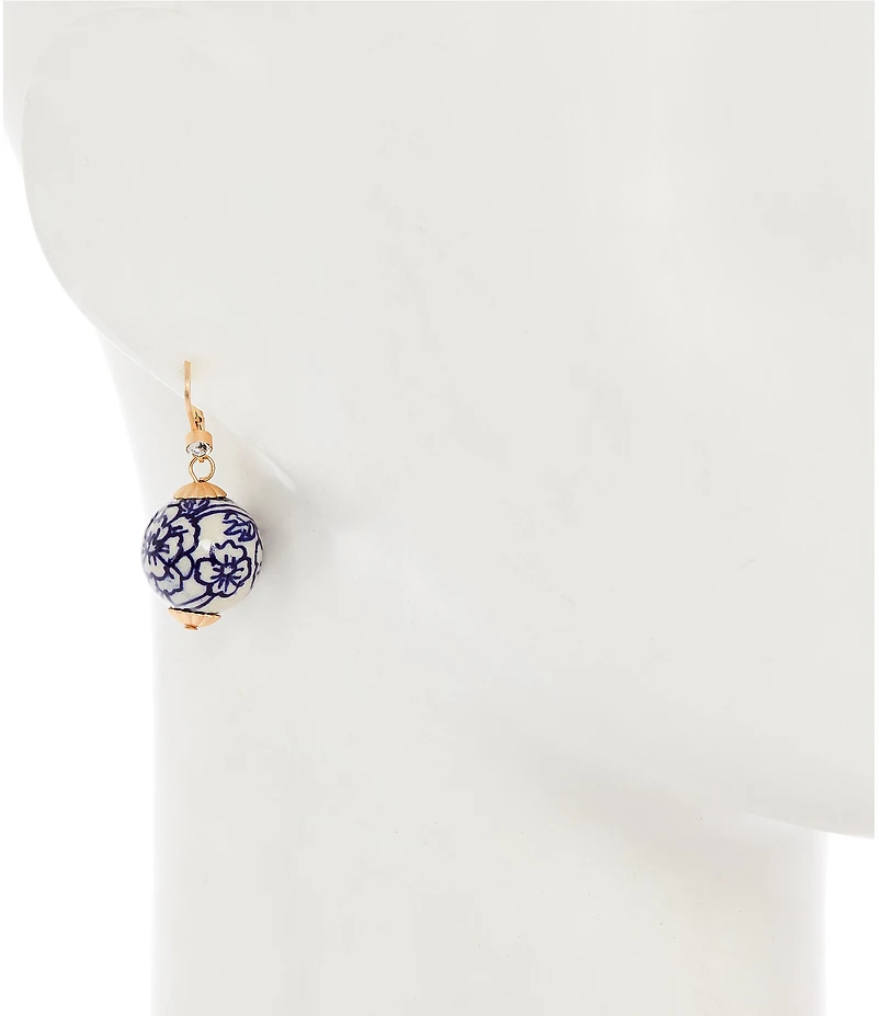 Southern Living Blue Floral Print Ceramic Bead Drop Earrings