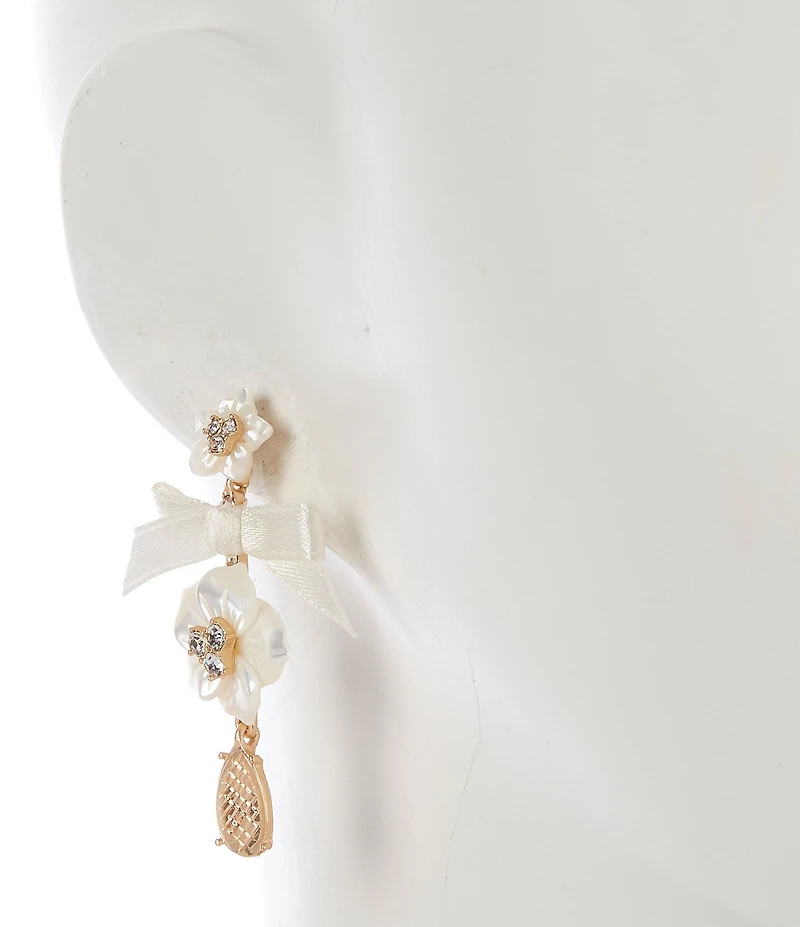 Southern Living x Borrowed & Blue Crystal Floral Pearl Teardrop Drop Earrings