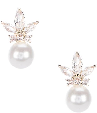 Southern Living x Borrowed & Blue CZ Stone Cluster Round Pearl Drop Earrings