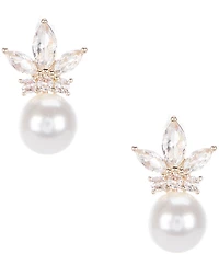 Southern Living x Borrowed & Blue CZ Stone Cluster Round Pearl Drop Earrings