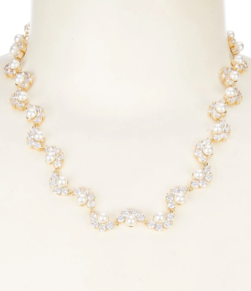 Southern Living x Borrowed & Blue Curved Cubic Zirconia Stones and Pearls Necklace