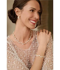 Southern Living x Borrowed & Blue Curved Cubic Zirconia Stones and Pearls Line Bracelet