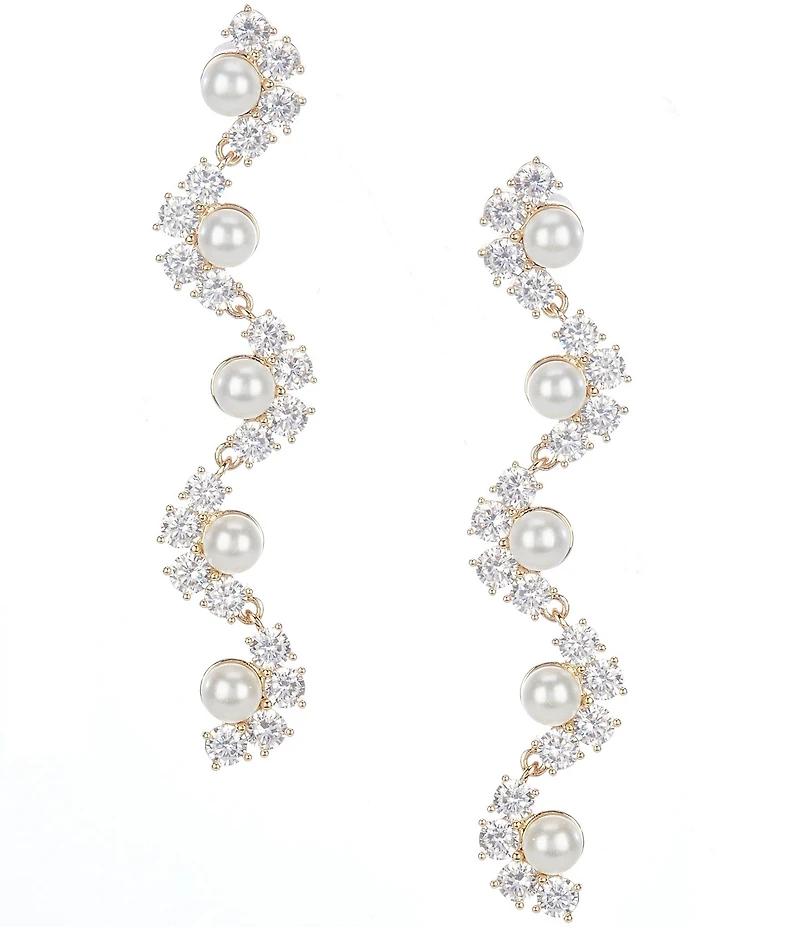 Southern Living x Borrowed & Blue Curved Cubic Zirconia Stones and Pearls Linear Earrings