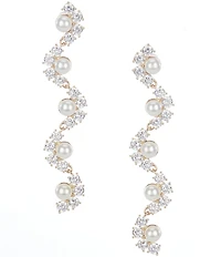 Southern Living x Borrowed & Blue Curved Cubic Zirconia Stones and Pearls Linear Earrings