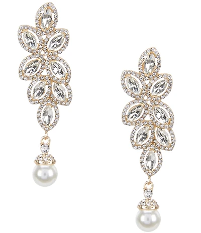 Southern Living x Borrowed & Blue Marquise Cluster Pearl Crystal Drop Statement Earrings