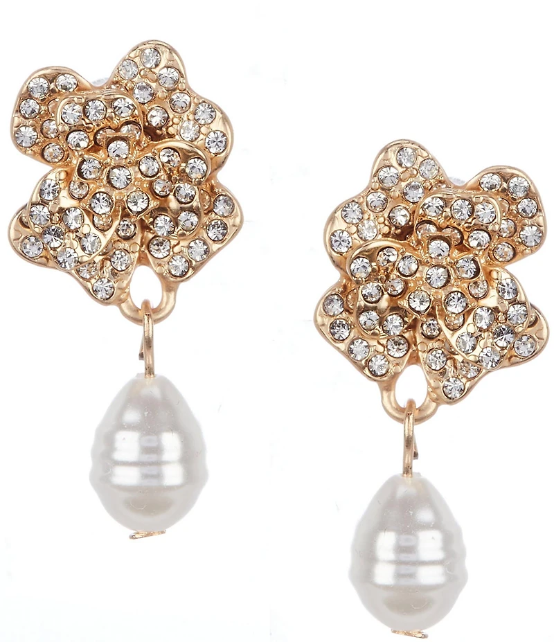 Southern Living x Borrowed & Blue Pave Flower Drop Earrings with Pearl