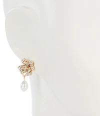 Southern Living x Borrowed & Blue Pave Flower Drop Earrings with Pearl