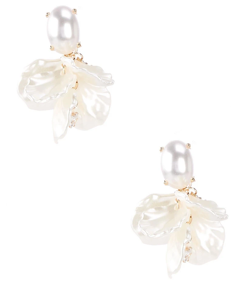 Southern Living x Borrowed & Blue Pearl Oval Stud Multi Flower Petal Drop Earrings