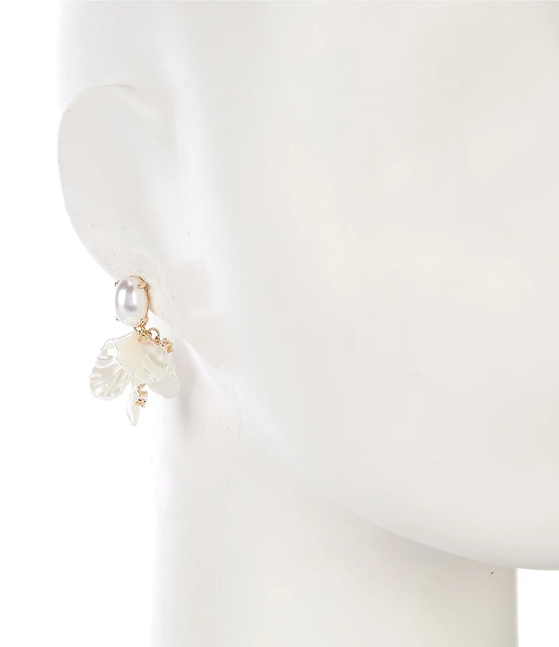 Southern Living x Borrowed & Blue Pearl Oval Stud Multi Flower Petal Drop Earrings